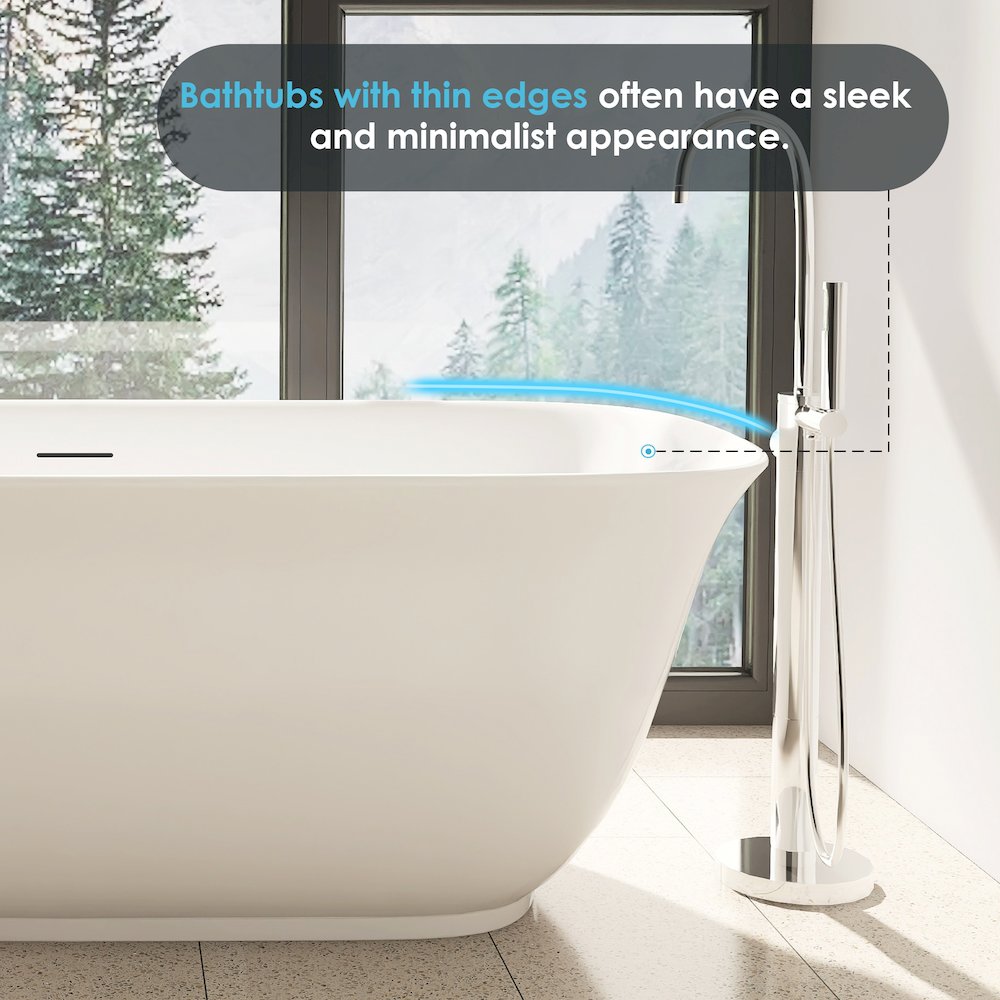 59" x 32" Flatbottom Freestanding Acrylic Soaking Bathtub in Glossy White. Picture 14