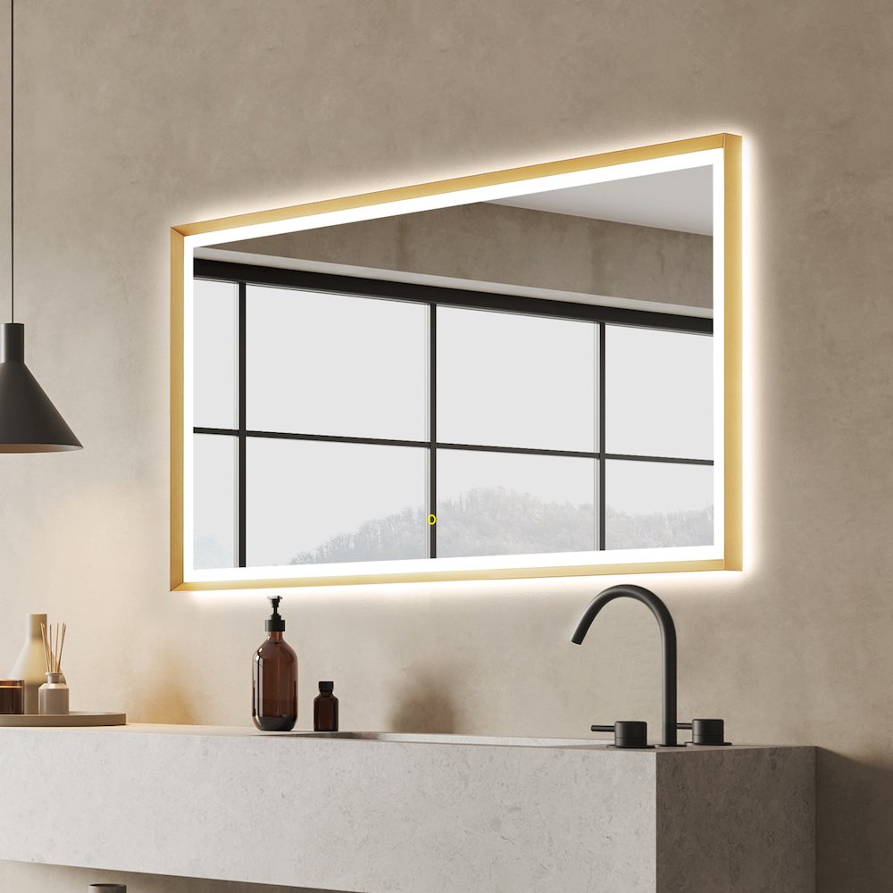 60"x30" Rectangular Wall Mirror in Brushed Gold Aluminum Framed. Picture 3