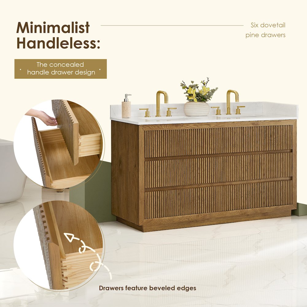 Navan 60" Double Bathroom Vanity in Weathered Brown. Picture 8