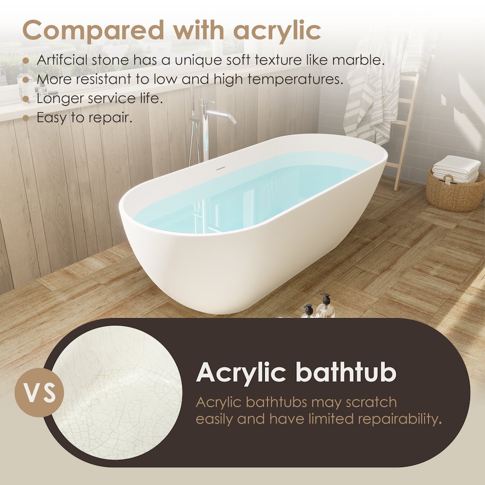 69" x 30" Solid Surface Soaking Bathtub and Integrated Overflow. Picture 14