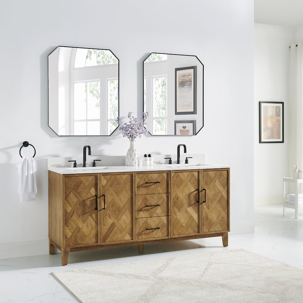Clara 72" Double Bathroom Vanity in Weathered Brown. Picture 3
