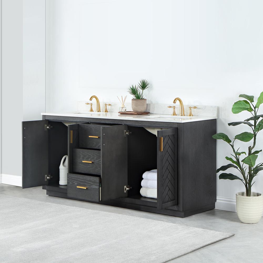 72" Double Bathroom Vanity Set in Brown Oak without Mirror. Picture 5