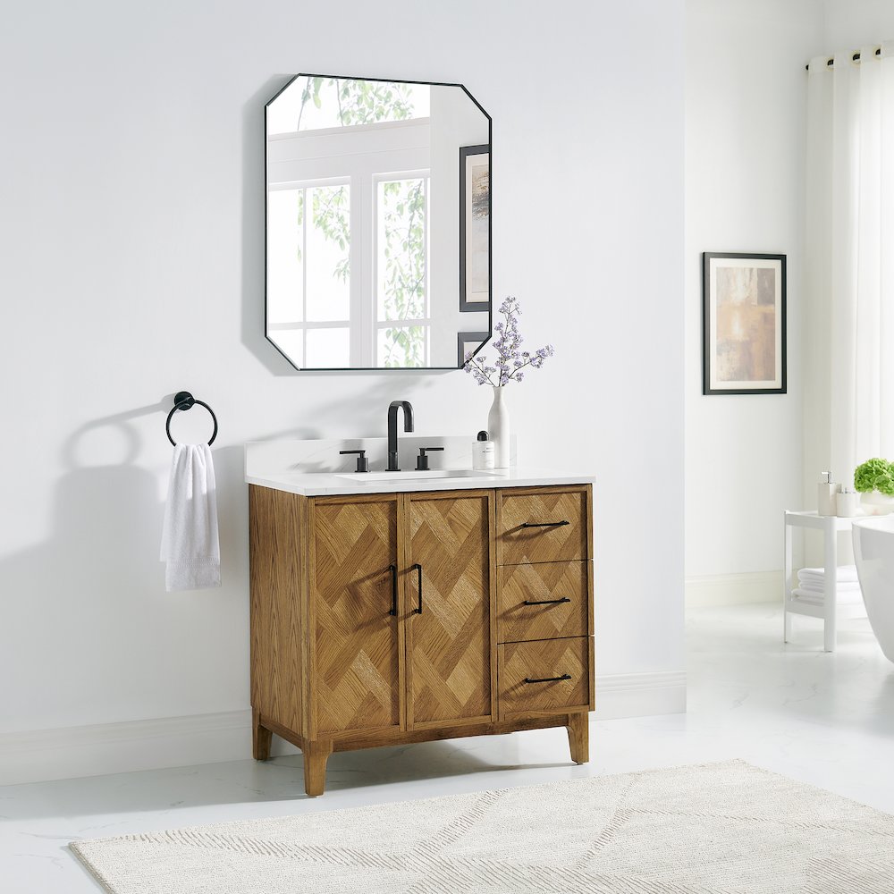 Clara 36" Single Bathroom Vanity in Weathered Brown. Picture 3