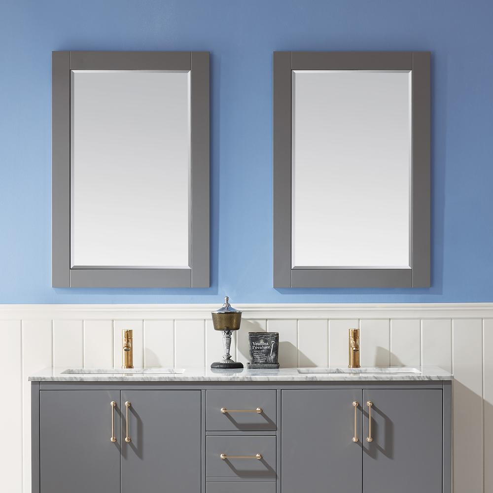 24" Rectangular Bathroom Wood Framed Wall Mirror in Gray. Picture 6