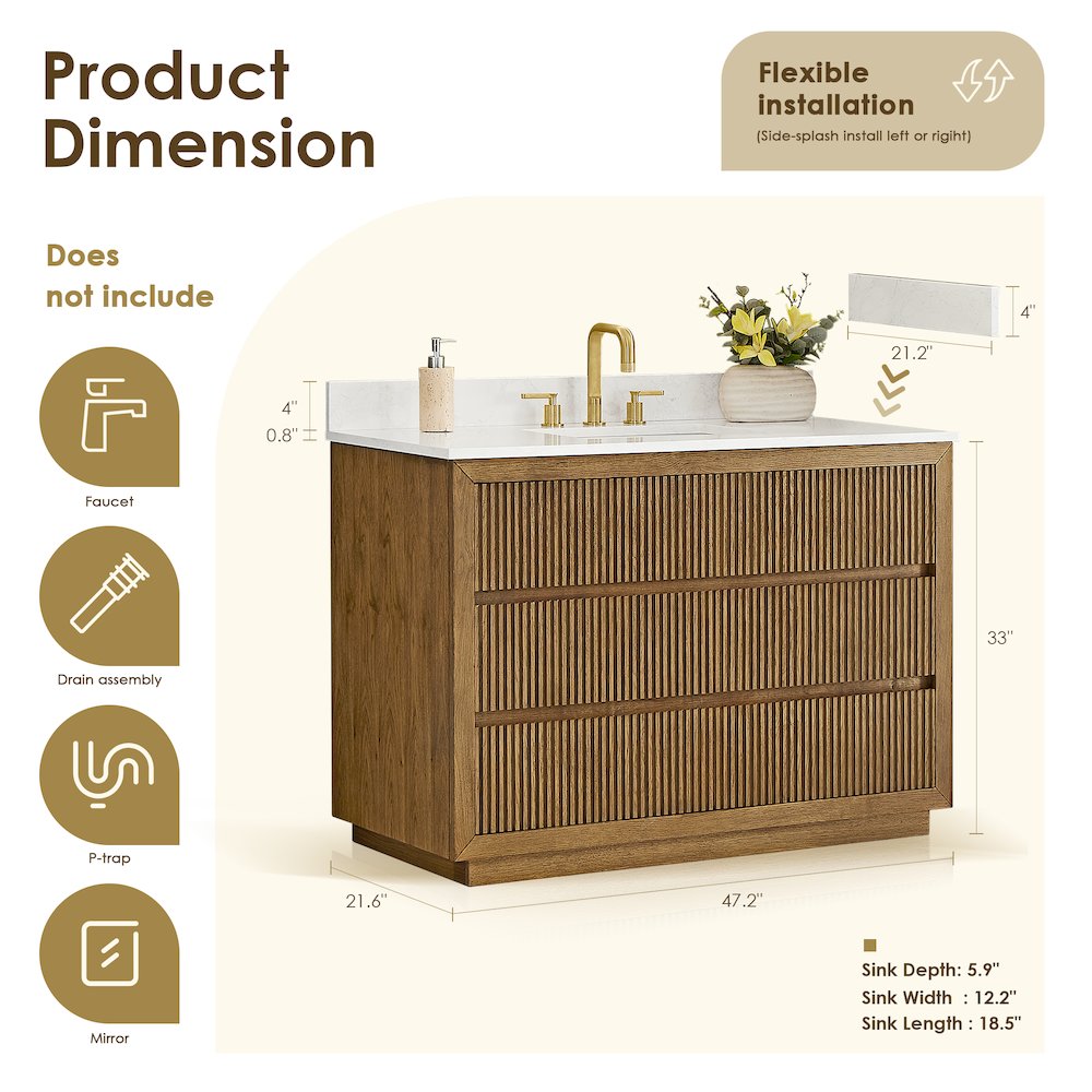 Navan 48" Single Bathroom Vanity in Weathered Brown. Picture 13