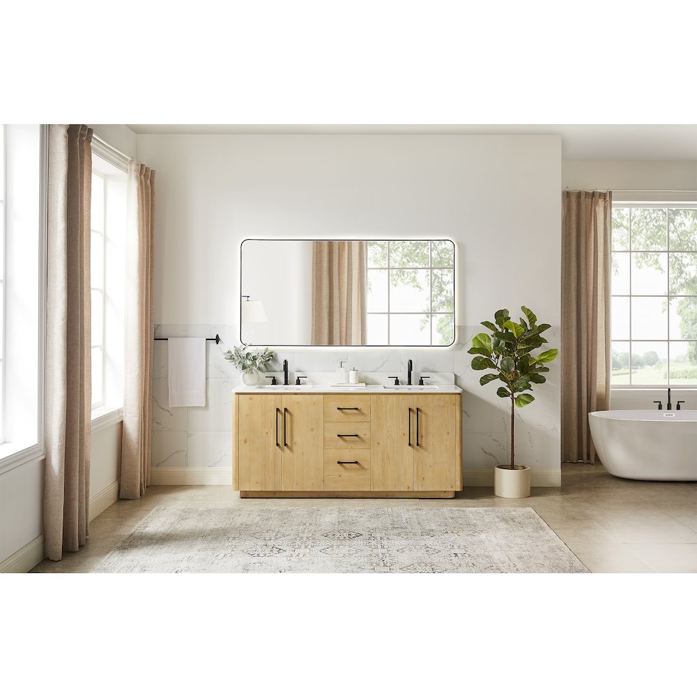 72" Double Bathroom Vanity in Nature Brown with Grain White. Picture 14