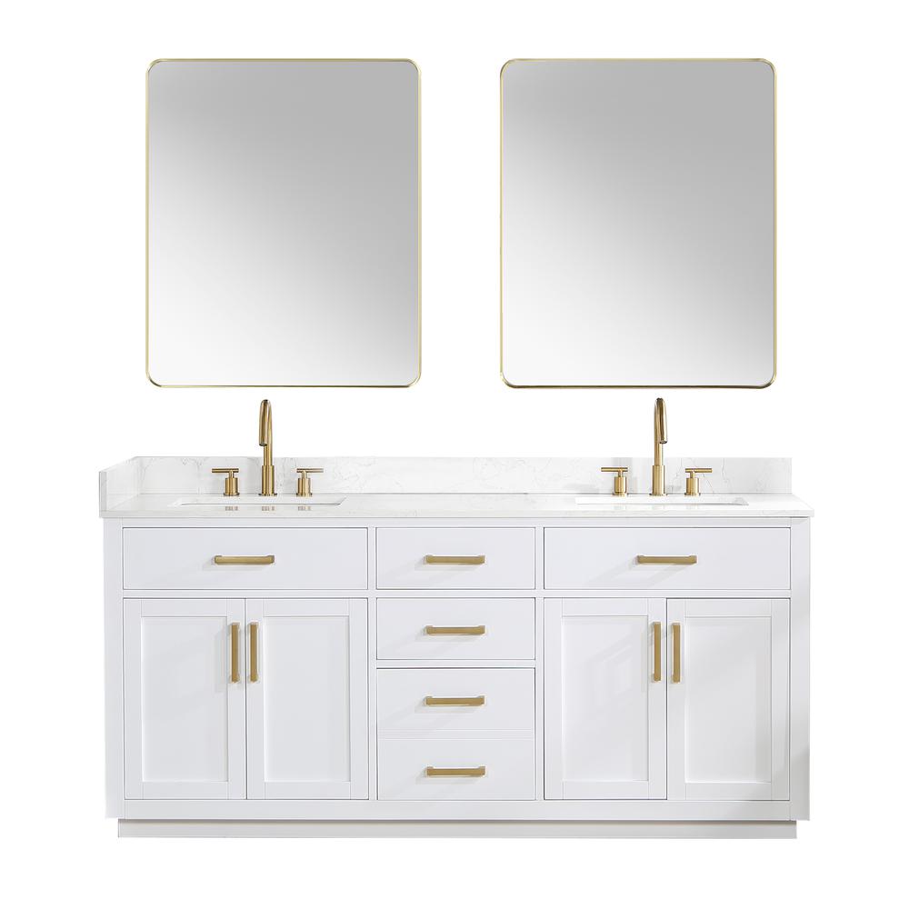72" Double Bathroom Vanity in White with Mirror. Picture 1