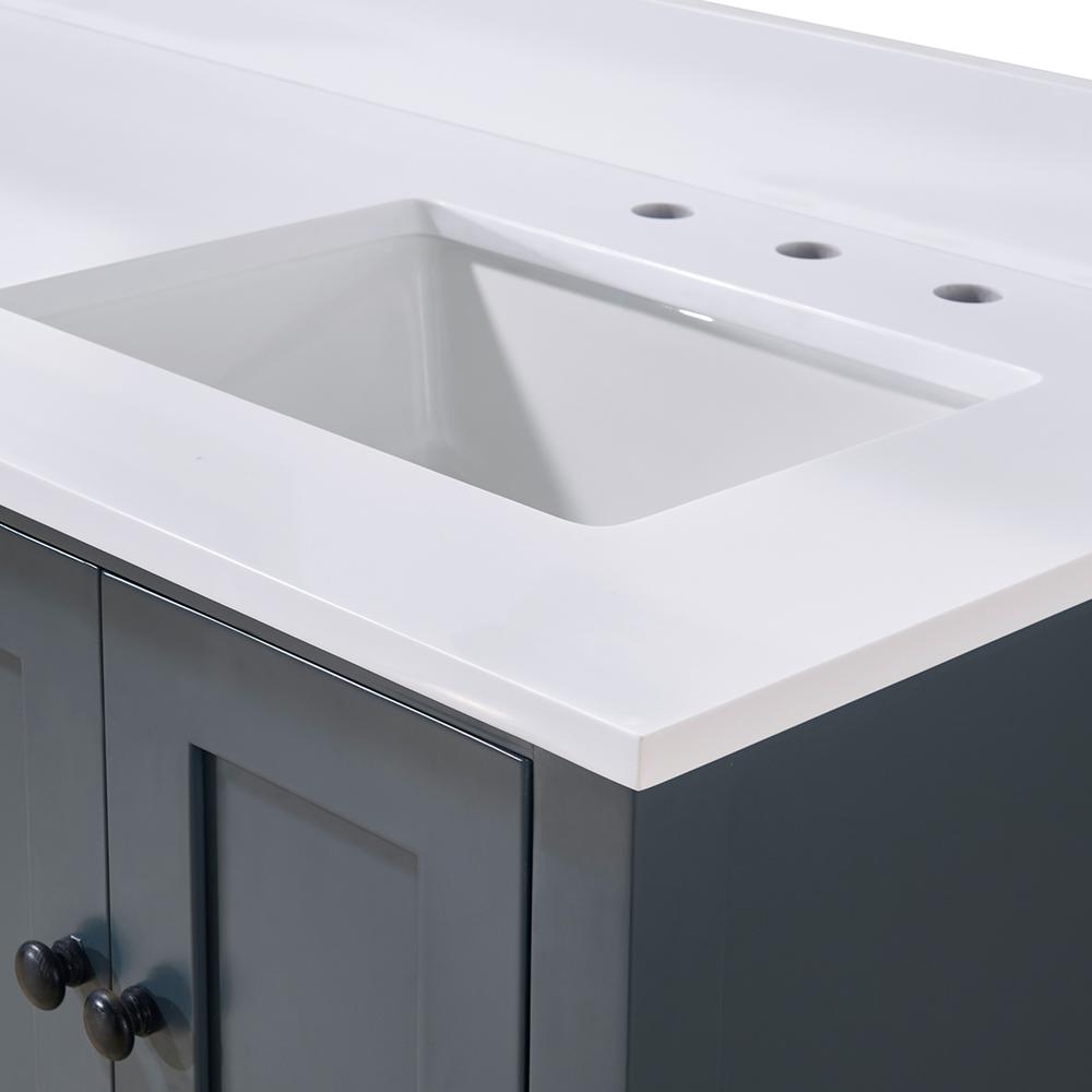 61. in Composite Stone Vanity Top in Snow White with Double White Sink. Picture 6