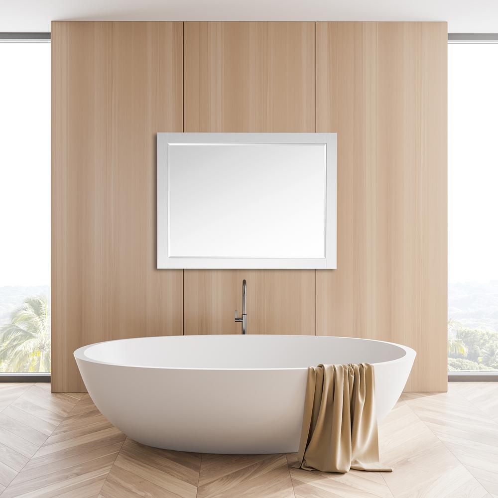 48" Rectangular Bathroom Wood Framed Wall Mirror in White. Picture 7