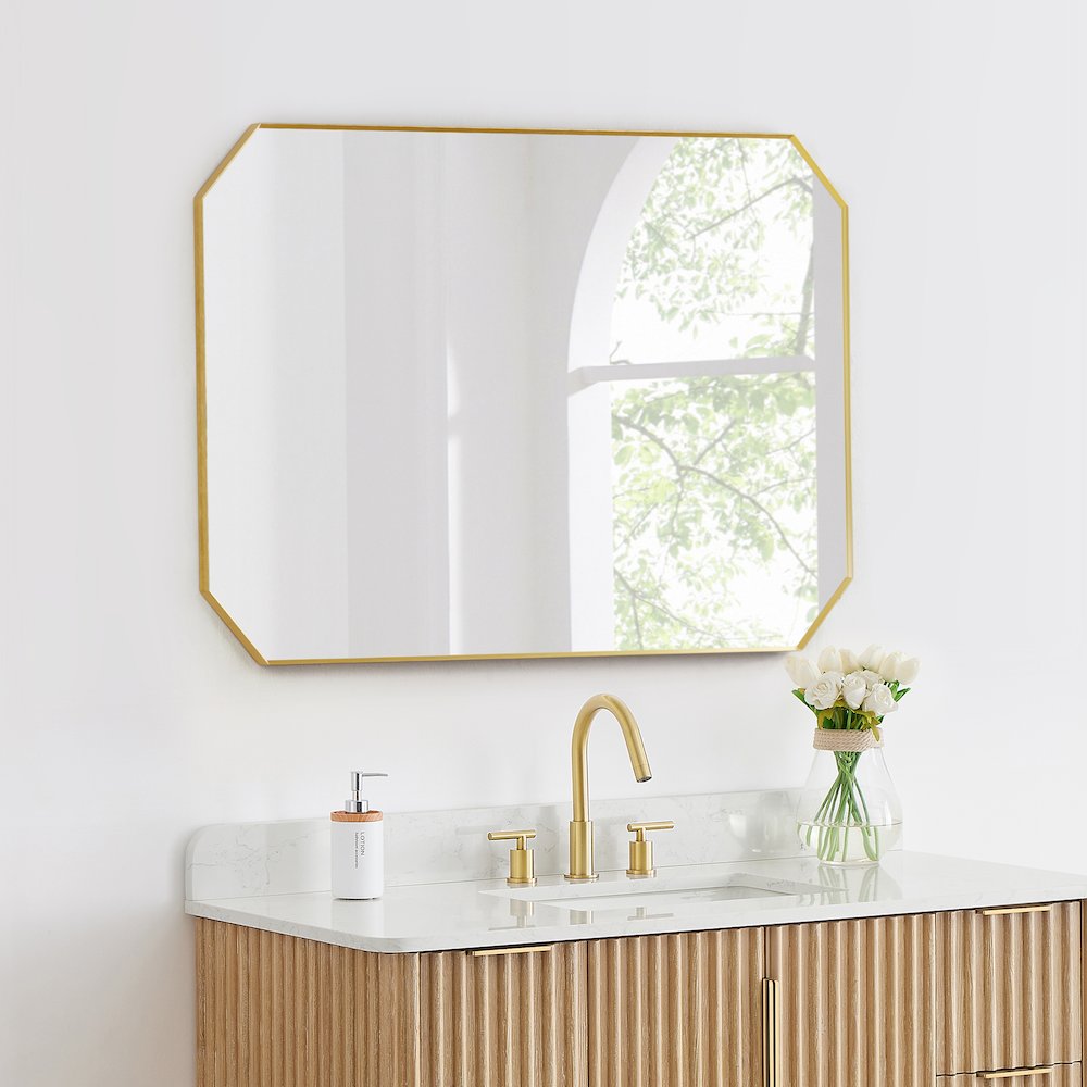 48"x30" Octagon Aluminum Framed in Brushed Gold Modern Bathroom Wall Mirror. Picture 4
