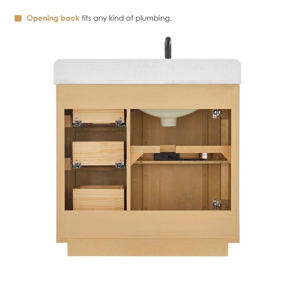 36" Single Bathroom Vanity in Washed Light Brown with Grain White. Picture 13