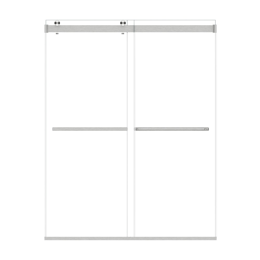 Pass Frameless Shower Door in Brushed Nickel with Clear Glass. Picture 1