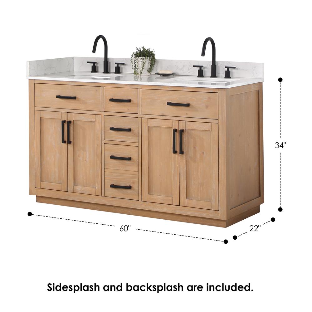 60" Double Bathroom Vanity in Light Brown with Mirror. Picture 3