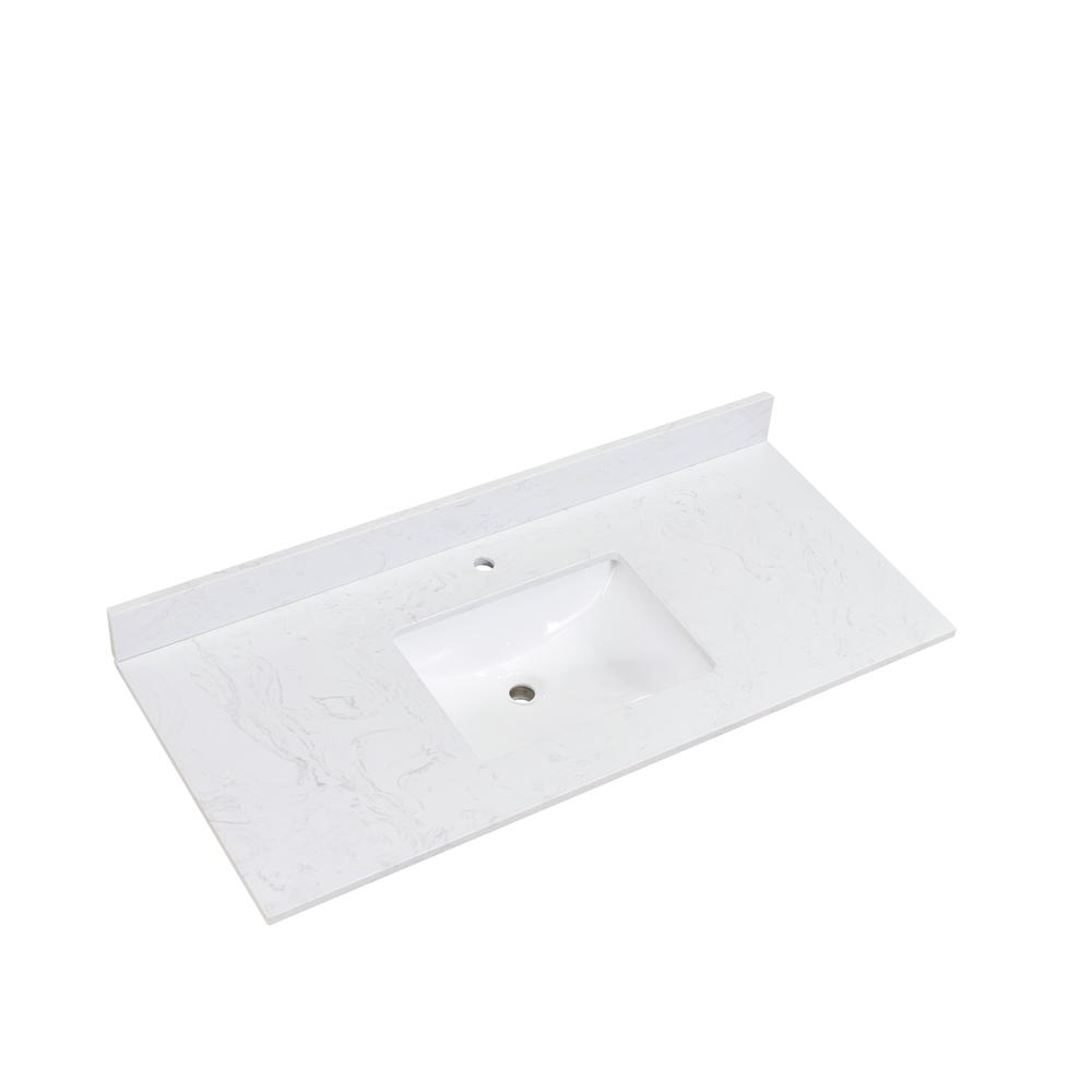 49 in. Composite Stone Vanity Top in Aosta White with White Sink. Picture 1
