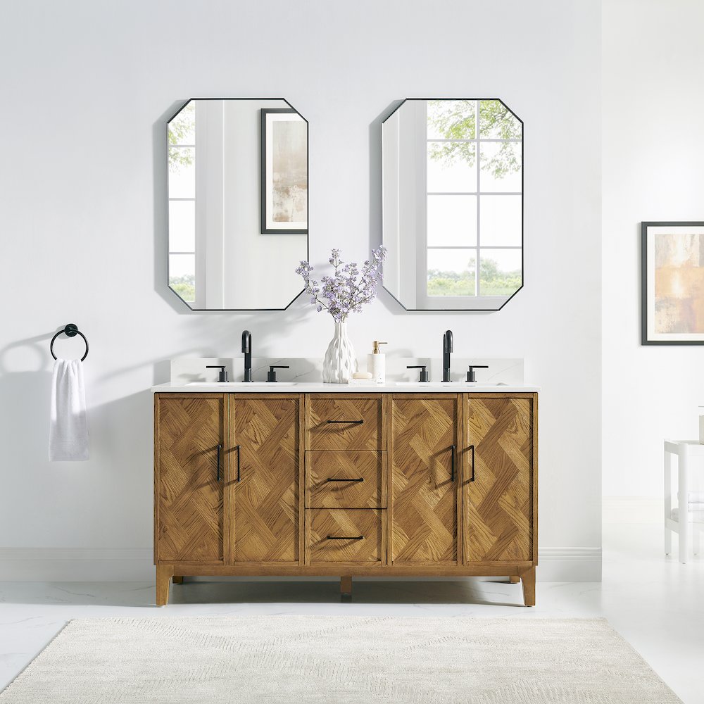 Clara 60" Double Bathroom Vanity in Weathered Brown. Picture 2