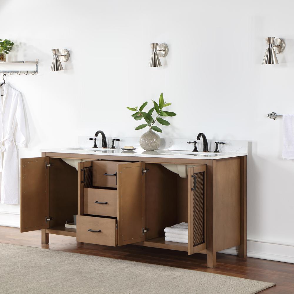 72" Double Bathroom Vanity Set in Brown Pine without Mirror. Picture 5