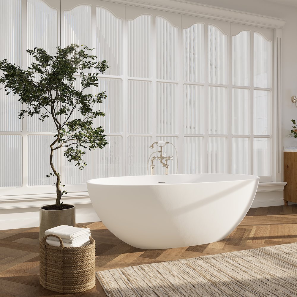 65" x 30" Solid Surface Soaking Bathtub and Integrated Overflow. Picture 7