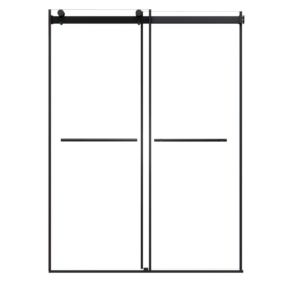 Frameless Exposed Roller Shower Door in Matte Black with Clear Glass. Picture 1