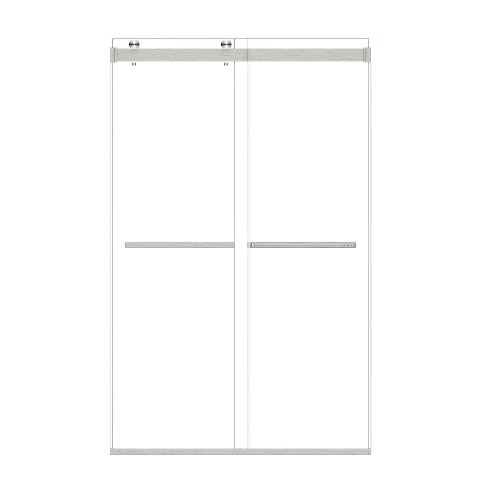 By Pass Frameless Shower Door in Brushed Nickel with Clear Glass. Picture 1