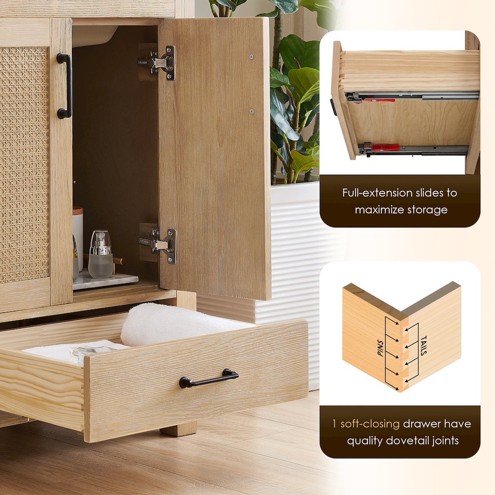Single Bathroom Vanity in Light Brown White Ceramic Drop-in Sink. Picture 10