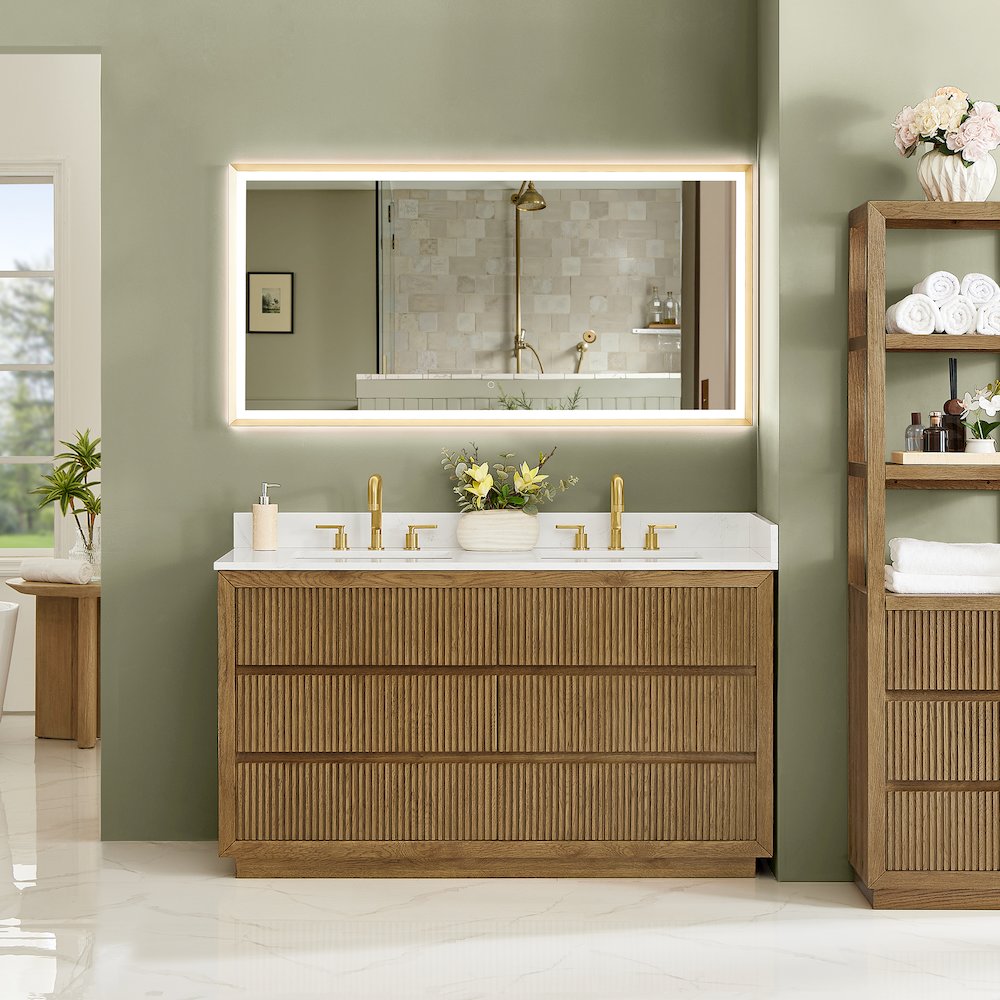 Navan 60" Double Bathroom Vanity in Weathered Brown. Picture 2