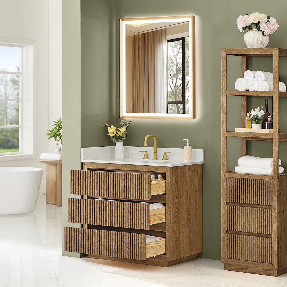 Navan 36" Single Bathroom Vanity in Weathered Brown. Picture 4