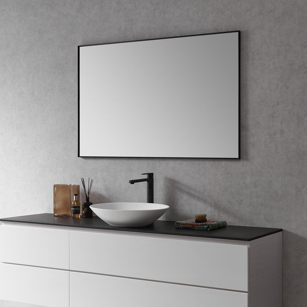Sassi 48" Rectangle Bathroom/Vanity Matt Black Aluminum Framed Wall Mirror. Picture 6