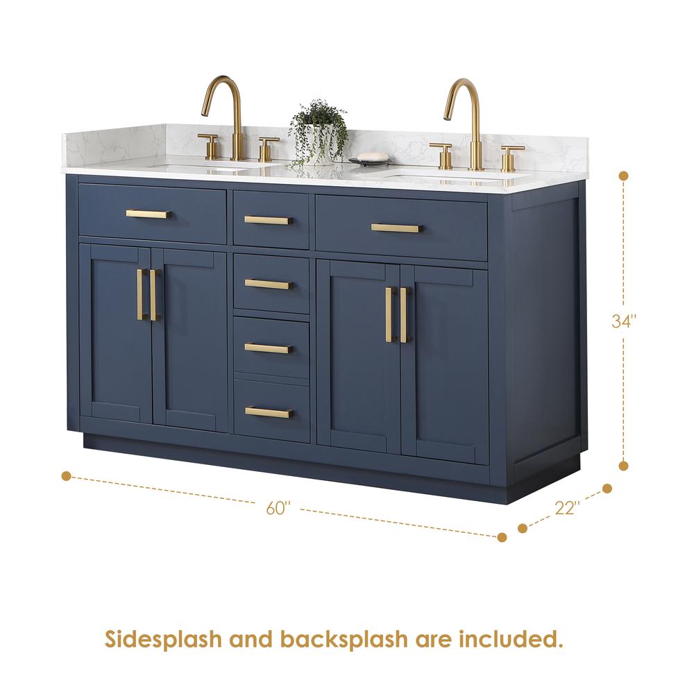 60" Double Bathroom Vanity in Royal Blue without Mirror. Picture 14