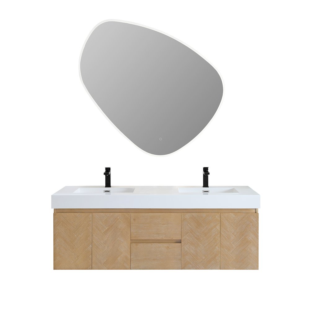 Double Bathroom Vanity in Light Brown White Artificial Drop-in Sink. Picture 1