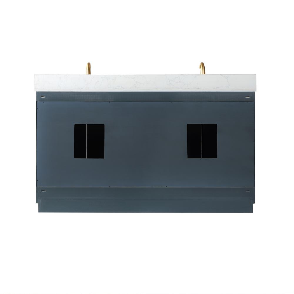 60" Double Bathroom Vanity Set in Classic Blue with Mirror. Picture 2
