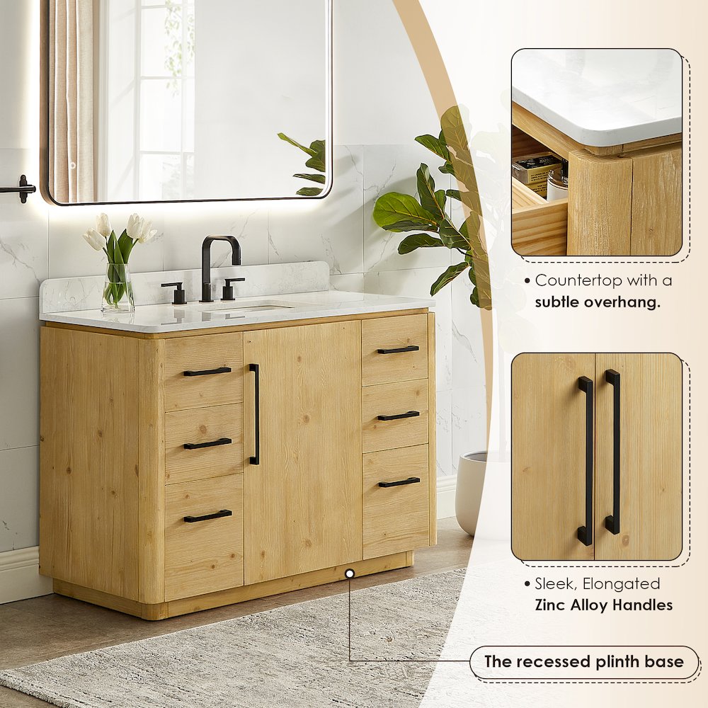 48" Single Bathroom Vanity in Nature Brown with Grain White. Picture 6