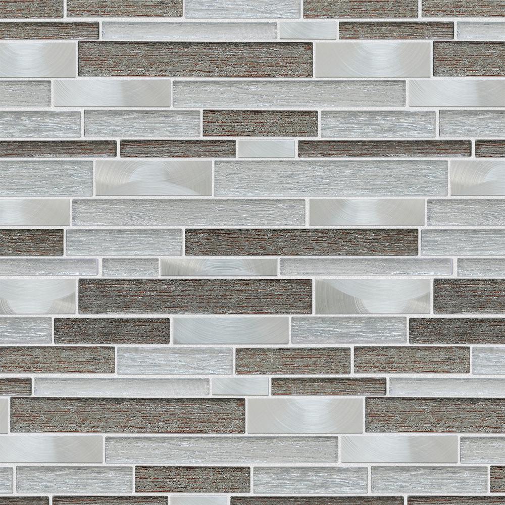 Glena 11.8" x 11.8" Rectangular Laminated Glass Mosaic Mix Aluminum Wall Tile. Picture 6