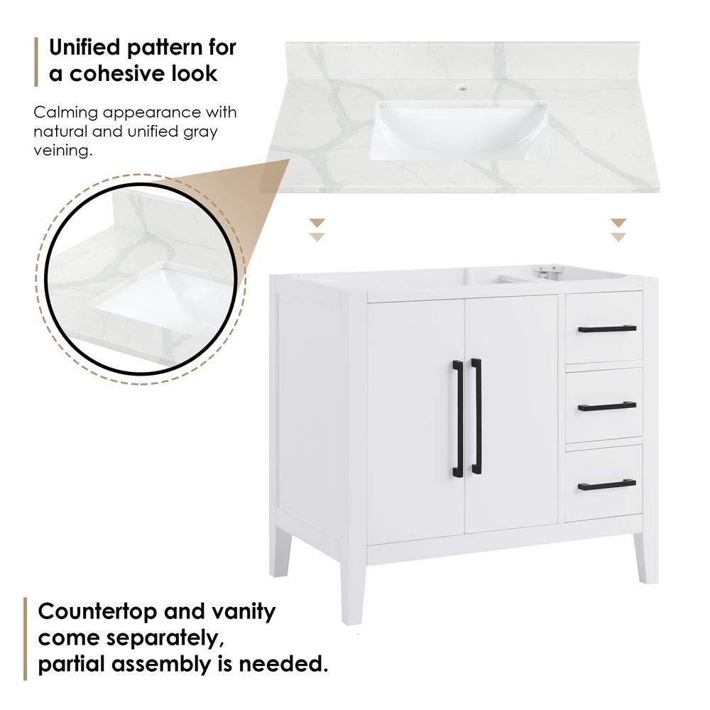 Single Bathroom Vanity in White with Stone Countertop without Mirror. Picture 13