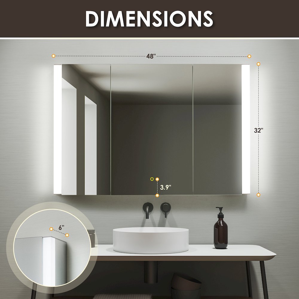 48"x32" Rectangular Bathroom Aluminum Mirror Medicine Cabinet. Picture 16
