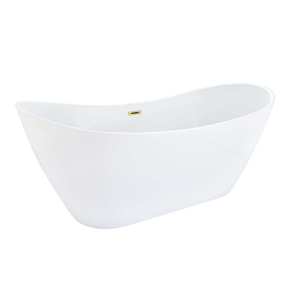 Vansza 67" x 32" Flatbottom Freestanding Acrylic Soaking Bathtub in Glossy White. Picture 1