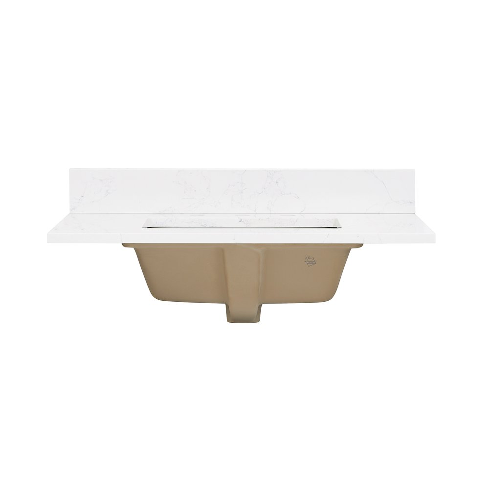Ceres 31. in Engineered Stone Vanity Top in Grain White with Single White Sink. Picture 2
