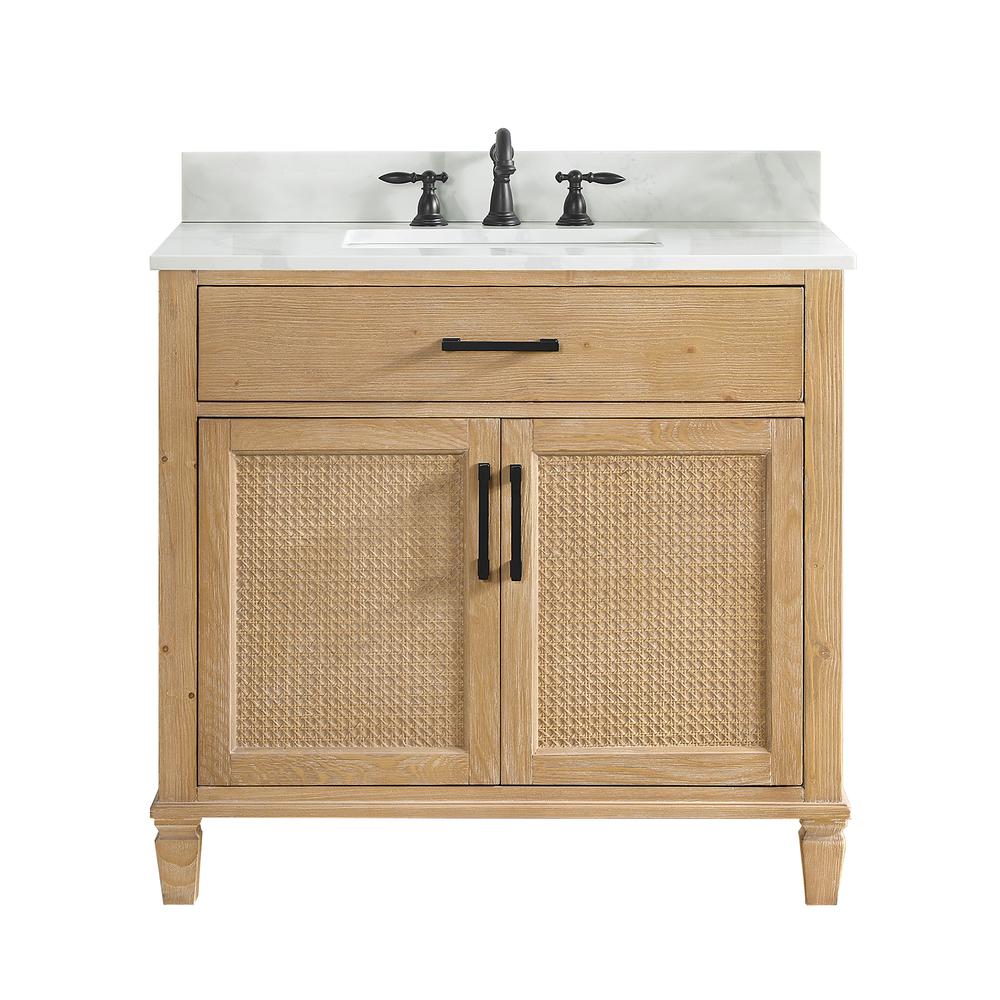 Single Bathroom Vanity in Weathered Fir with Stone Countertop without Mirror. Picture 1