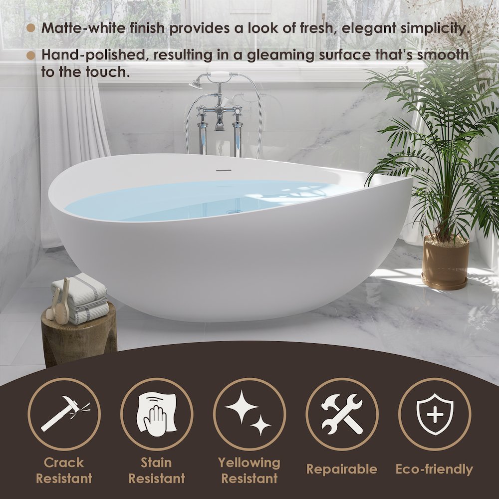 63" x 39" Solid Surface Soaking Bathtub and Integrated Overflow. Picture 14