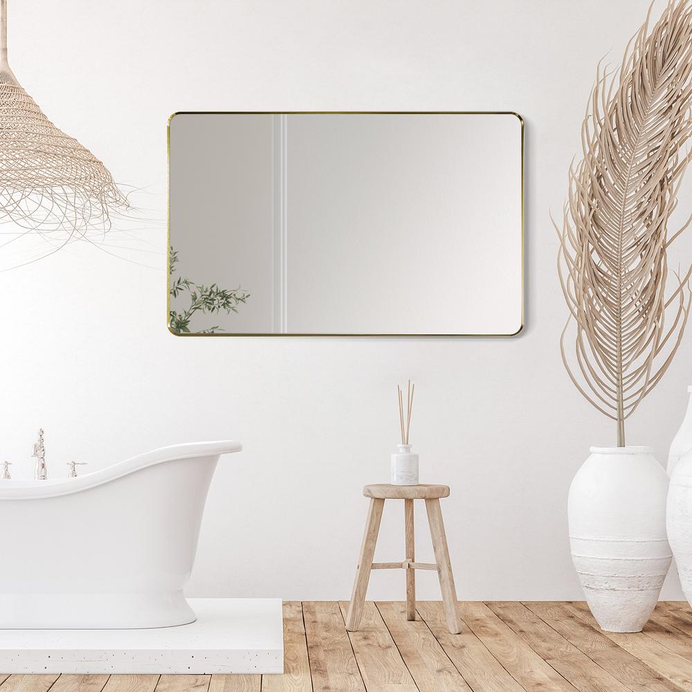 Nettuno 48" Rectangle Bathroom/Vanity Brushed Gold Aluminum Framed Wall Mirror. Picture 11