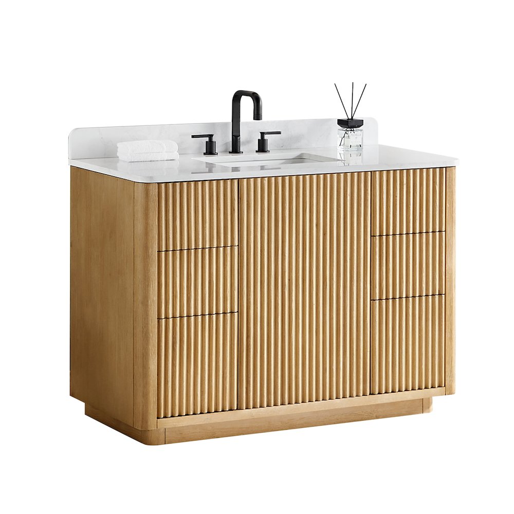 48" Single Bathroom Vanity in Washed Light Brown with Grain White. Picture 2