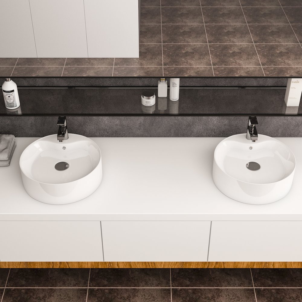 Timitra 18 in. Round White
 Finish Ceramic Vessel Bathroom Vanity Sink. Picture 8