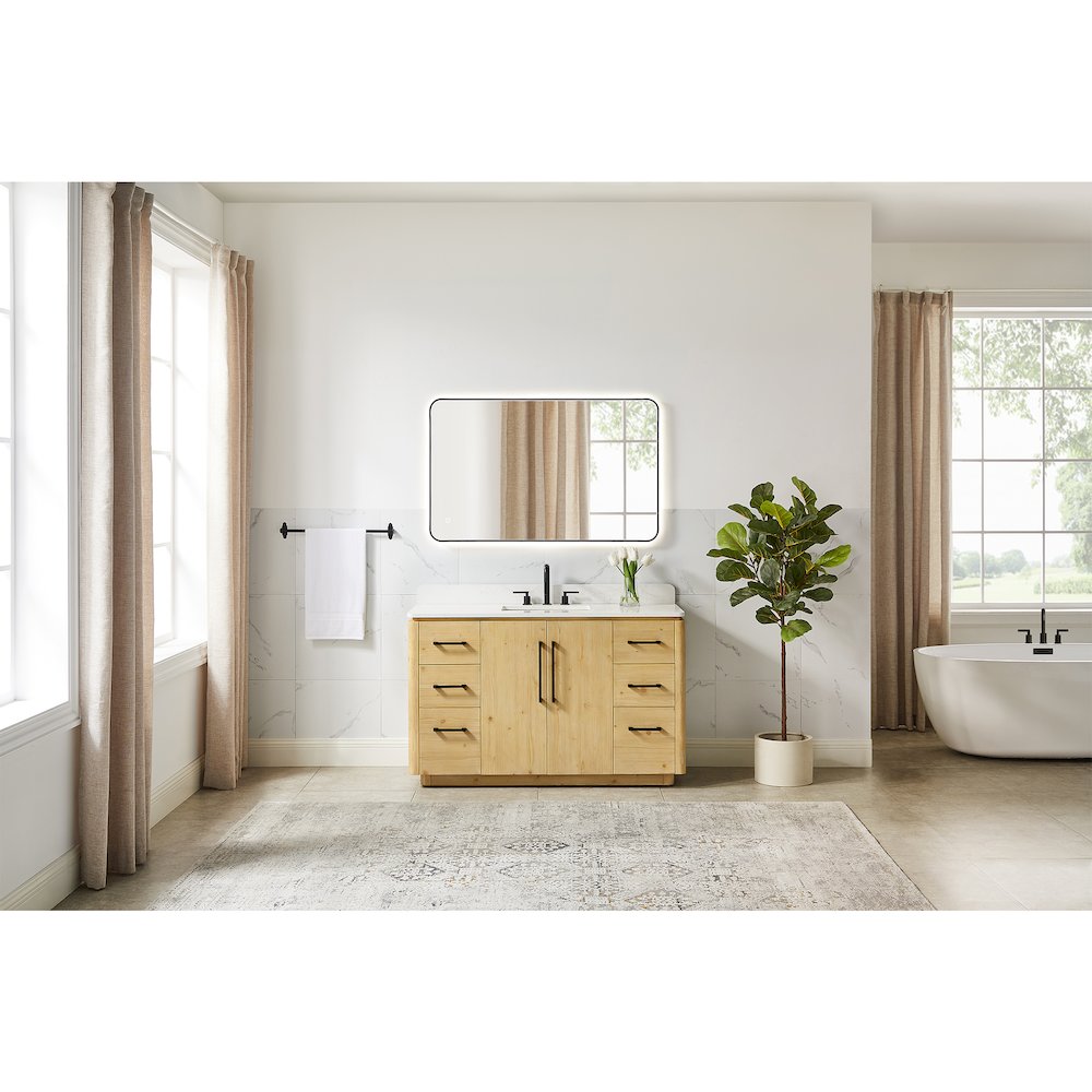 54" Single Bathroom Vanity in Nature Brown with Grain White. Picture 14