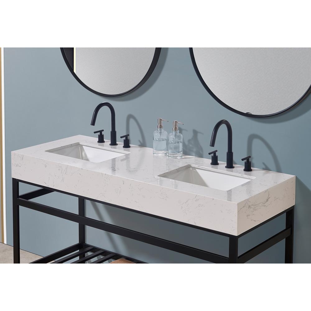 60. in Composite Stone Vanity Top in Aosta White Apron with White Sink. Picture 6