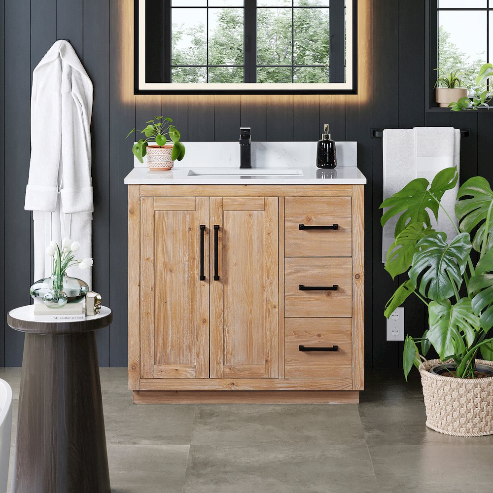 36" Single Bathroom Vanity with Grain White Countertop without Mirror. Picture 2