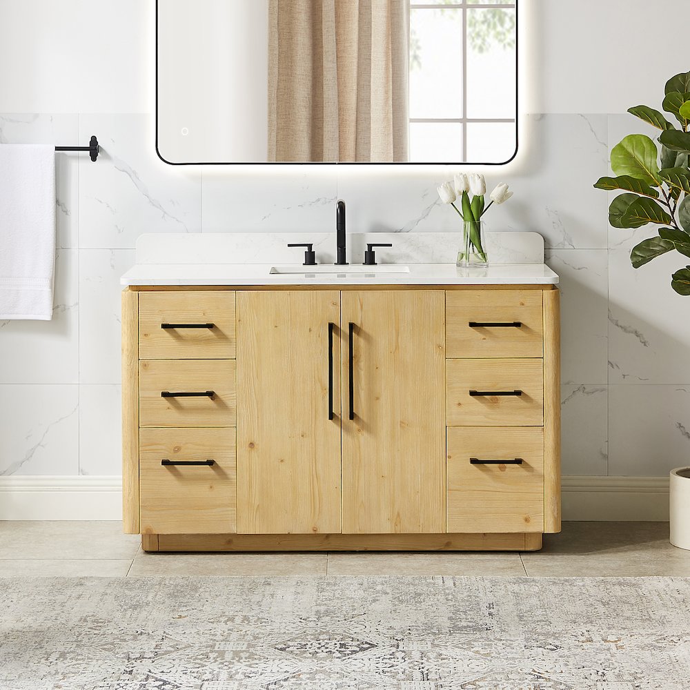 54" Single Bathroom Vanity in Nature Brown with Grain White. Picture 2