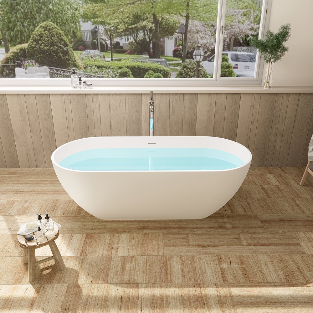 59" x 30" Solid Surface Soaking Bathtub and Integrated Overflow. Picture 9