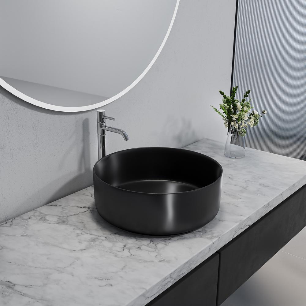 14 in. Round Black Finish Ceramic Vessel Bathroom Vanity Sink. Picture 8