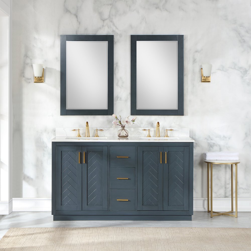 24" Rectangular Bathroom Wood Framed Wall Mirror in Classical Blue. Picture 5