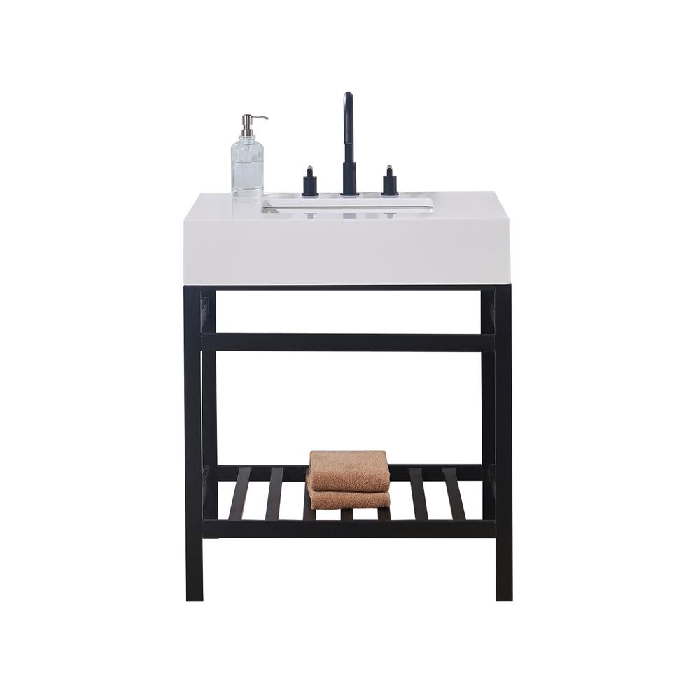 30. in Composite Stone Vanity Top in Snow White Apron with White Sink. Picture 4