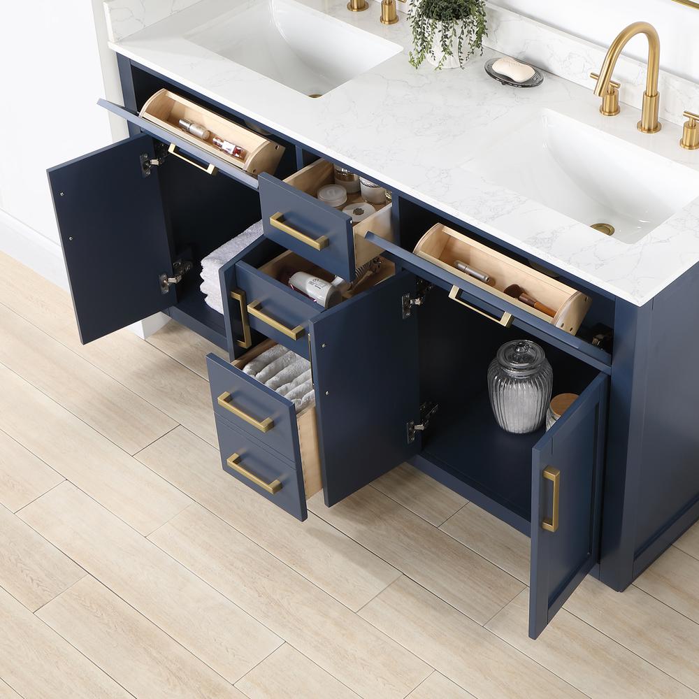 60" Double Bathroom Vanity in Royal Blue without Mirror. Picture 10